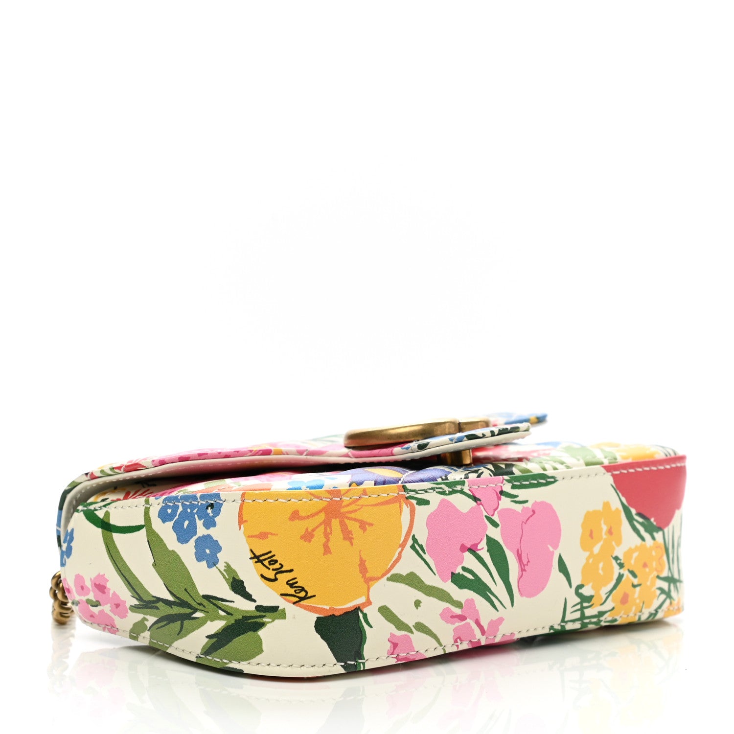 Gucci X KEN SCOTT Calfskin Matelasse Floral Print Super Mini GG Marmont Shoulder Bag Ivory Pink 4 of 11