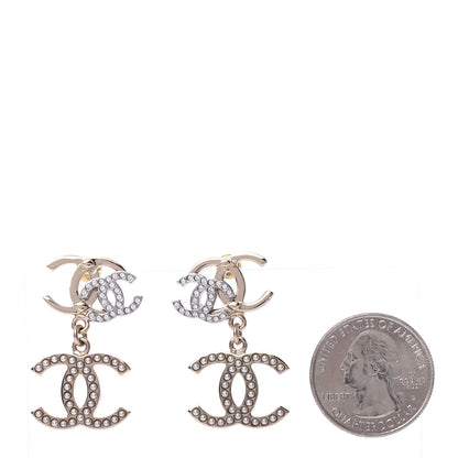 Chanel Crystal Pearl Double CC Drop Earrings Gold Silver 2 of 4