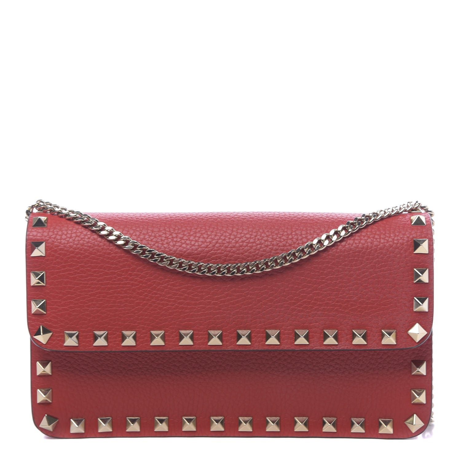 Valentino Garavani Pebbled Calfskin Rockstud Flap Wallet On Chain Rouge Pur 1 of 10