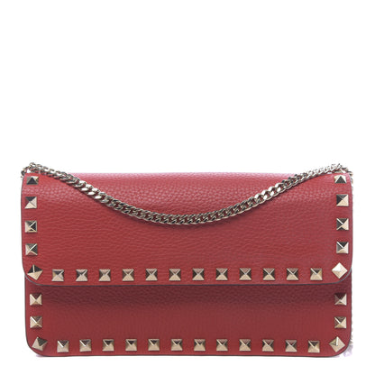 Valentino Garavani Pebbled Calfskin Rockstud Flap Wallet On Chain Rouge Pur 1 of 10