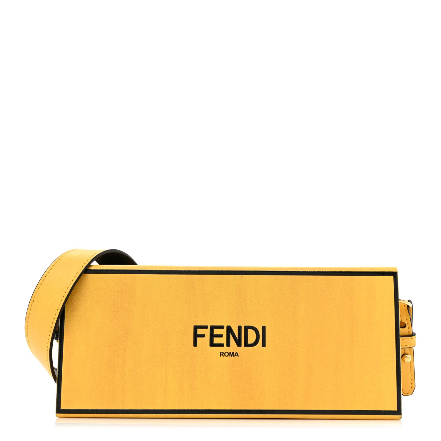 Fendi Vitello Fluffy Logo Horizontal Box Crossbody Bag Yellow Box Black 1 of 24