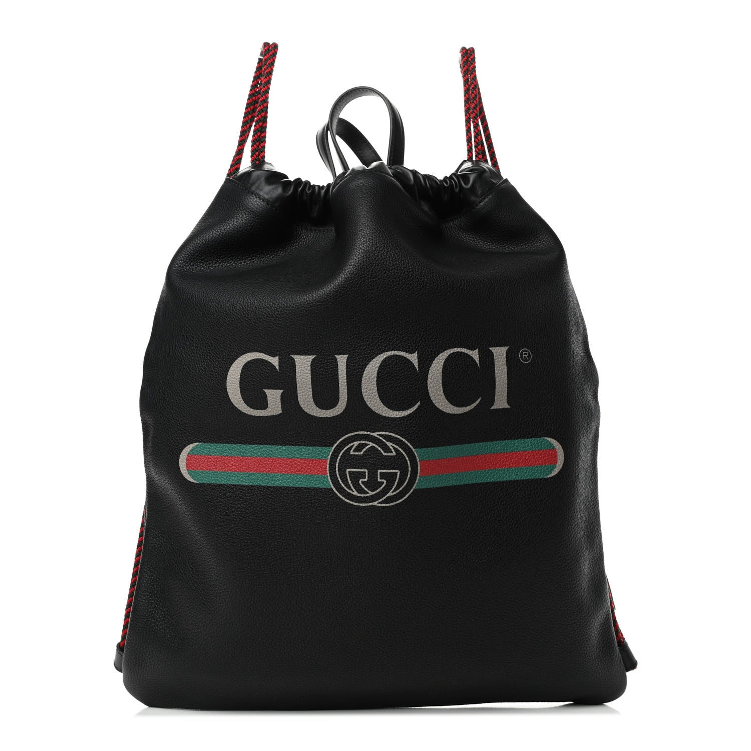 Gucci Calfskin Logo Drawstring Backpack Black 1 of 4