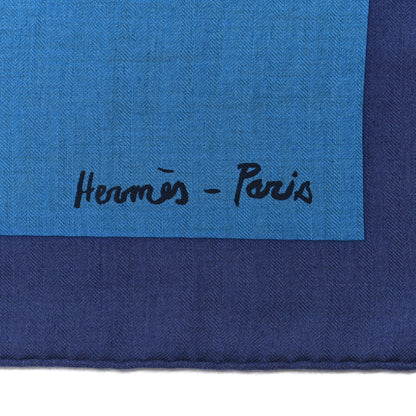Hermes Cashmere Silk Chevaux Au Pre Shawl 140 Cobalt Naturel Vert 3 of 5