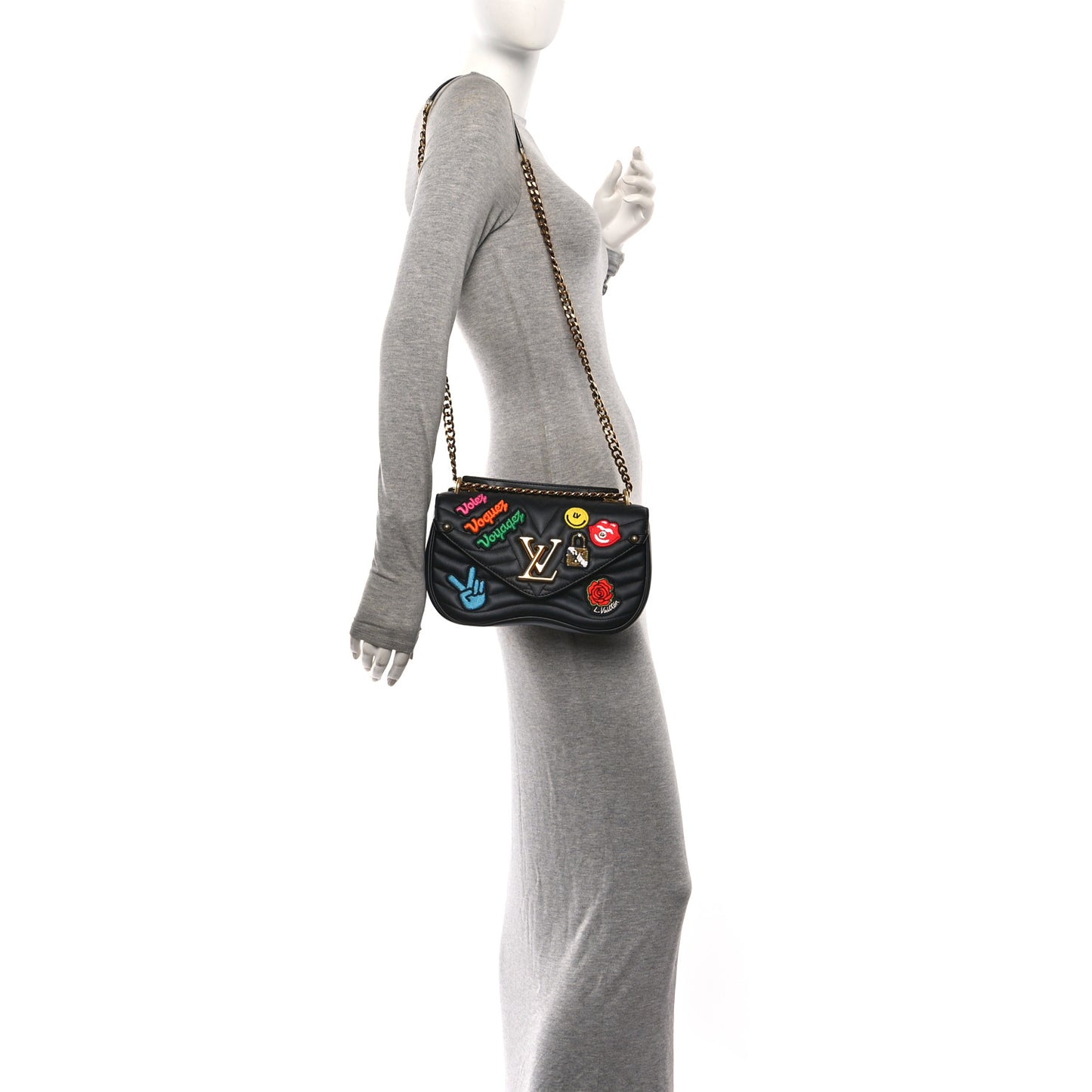 Calfskin Embroidered New Wave Chain MM Black