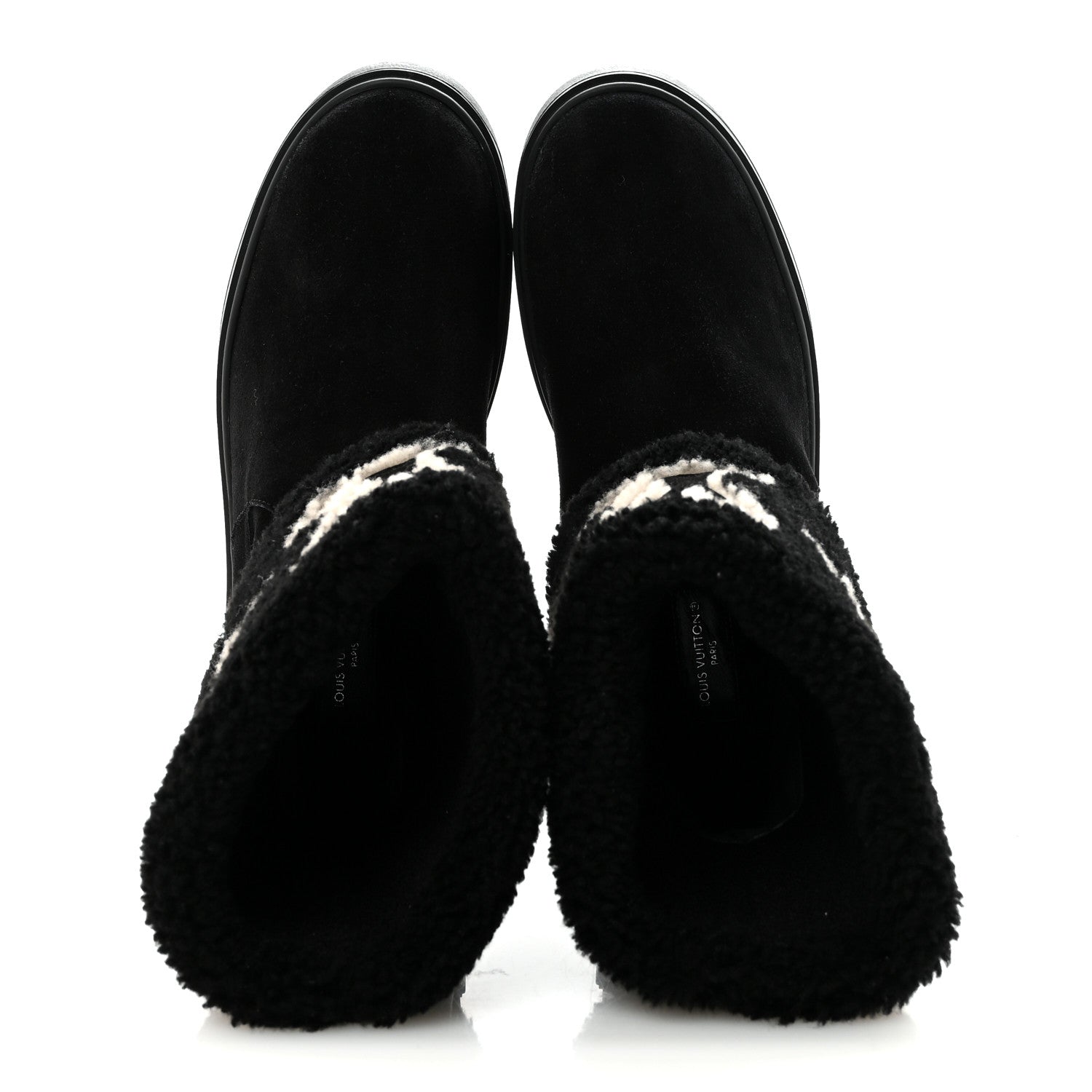 Louis Vuitton Suede Calfskin Shearling Snowdrop Flat Ankle Boot 37.5 Black 2 of 8