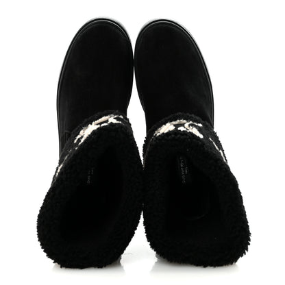 Louis Vuitton Suede Calfskin Shearling Snowdrop Flat Ankle Boot 37.5 Black 2 of 8