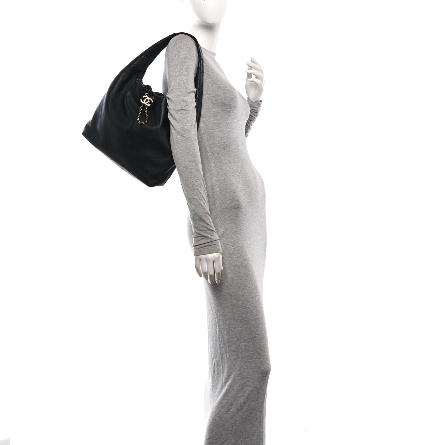 Calfskin Quilted Small Maxi Hobo Black