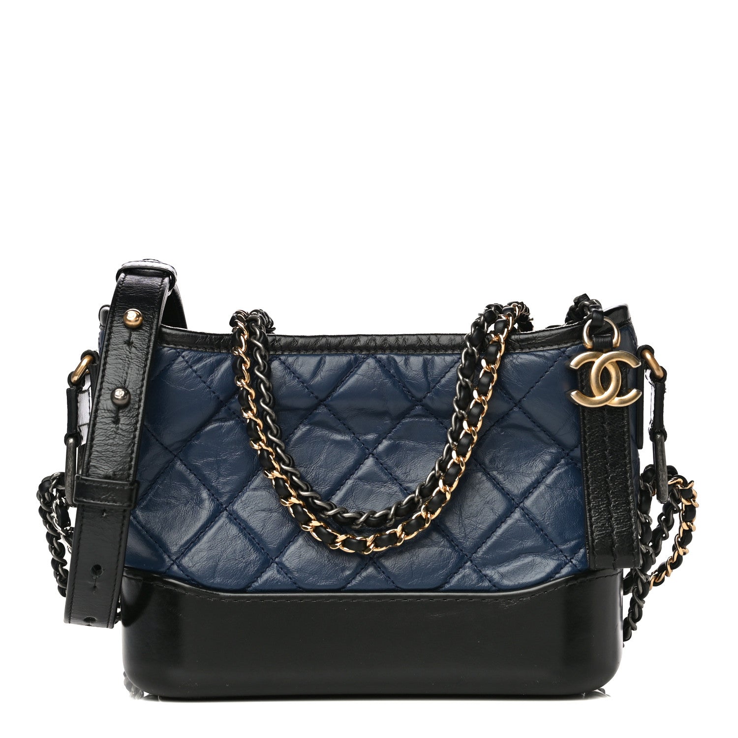 Chanel Aged Calfskin Quilted Small Gabrielle Hobo Navy Black 1 of 19