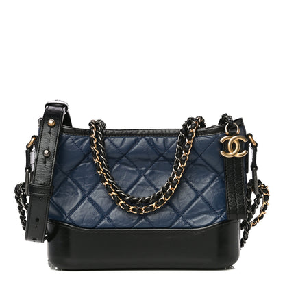 Chanel Aged Calfskin Quilted Small Gabrielle Hobo Navy Black 1 of 19