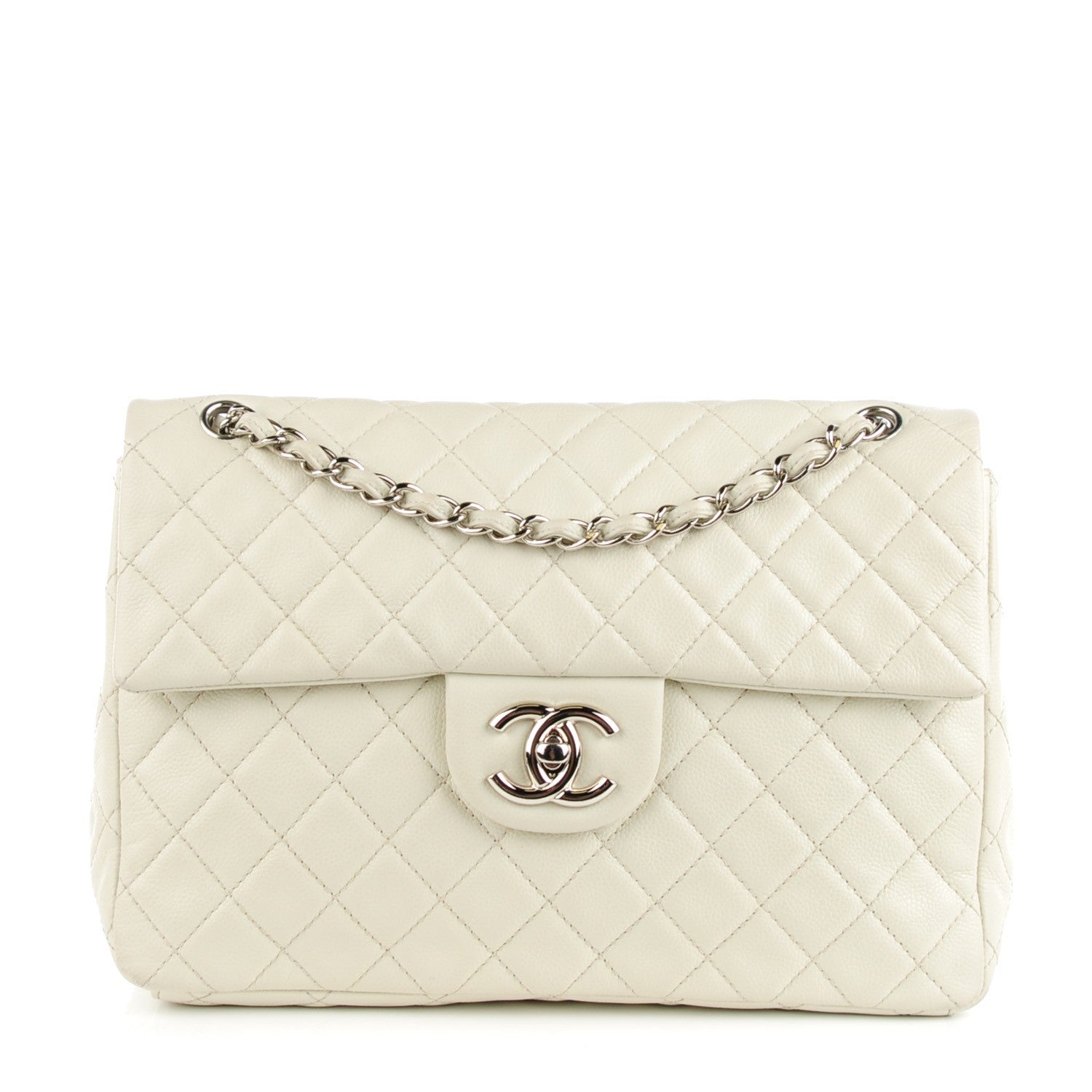 Chanel Washed Caviar Quilted Maxi Single Flap White 1 of 8