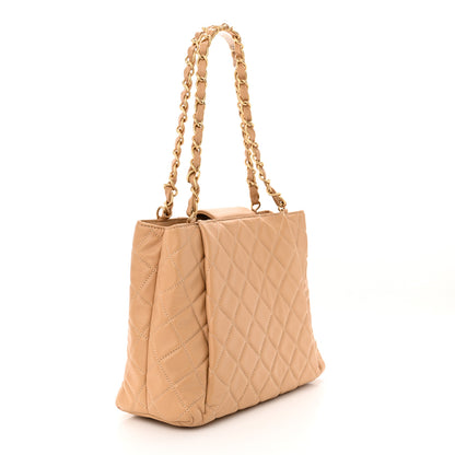 Chanel Lambskin Quilted CC Tote Beige 3 of 13