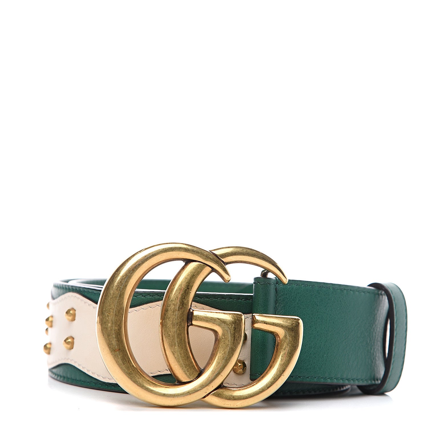 Gucci Calfskin Studded Marmont Belt 85 34 Emerald White 1 of 6