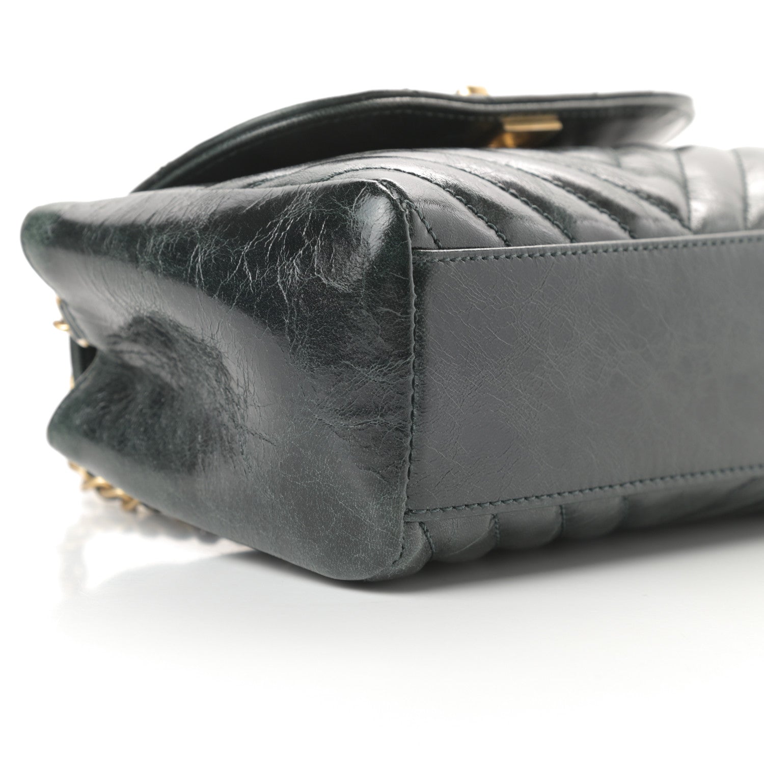 Chanel Glazed Calfskin Chevron Quilted Small Hampton Flap Dark Green 9 of 11