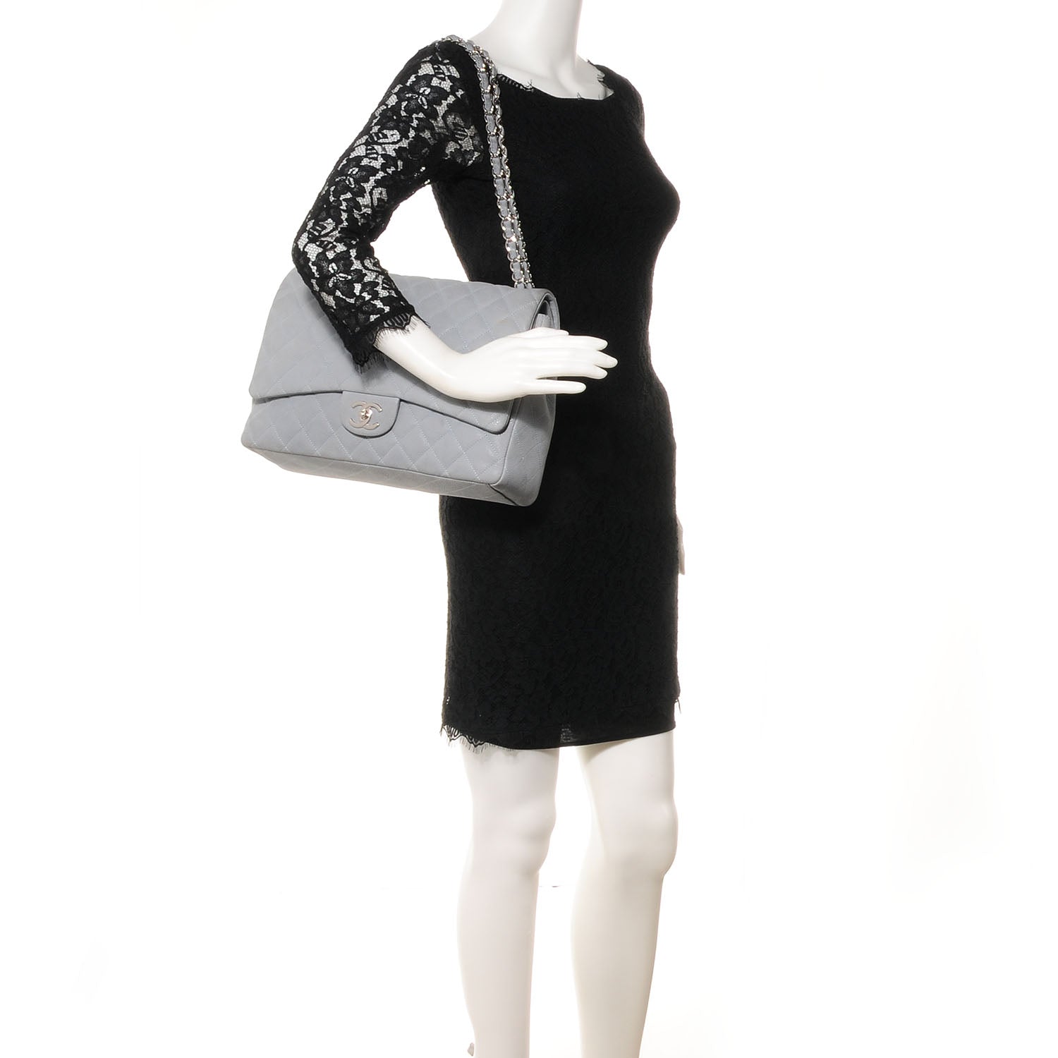 Chanel Iridescent Caviar Maxi Double Flap Grey 2 of 9