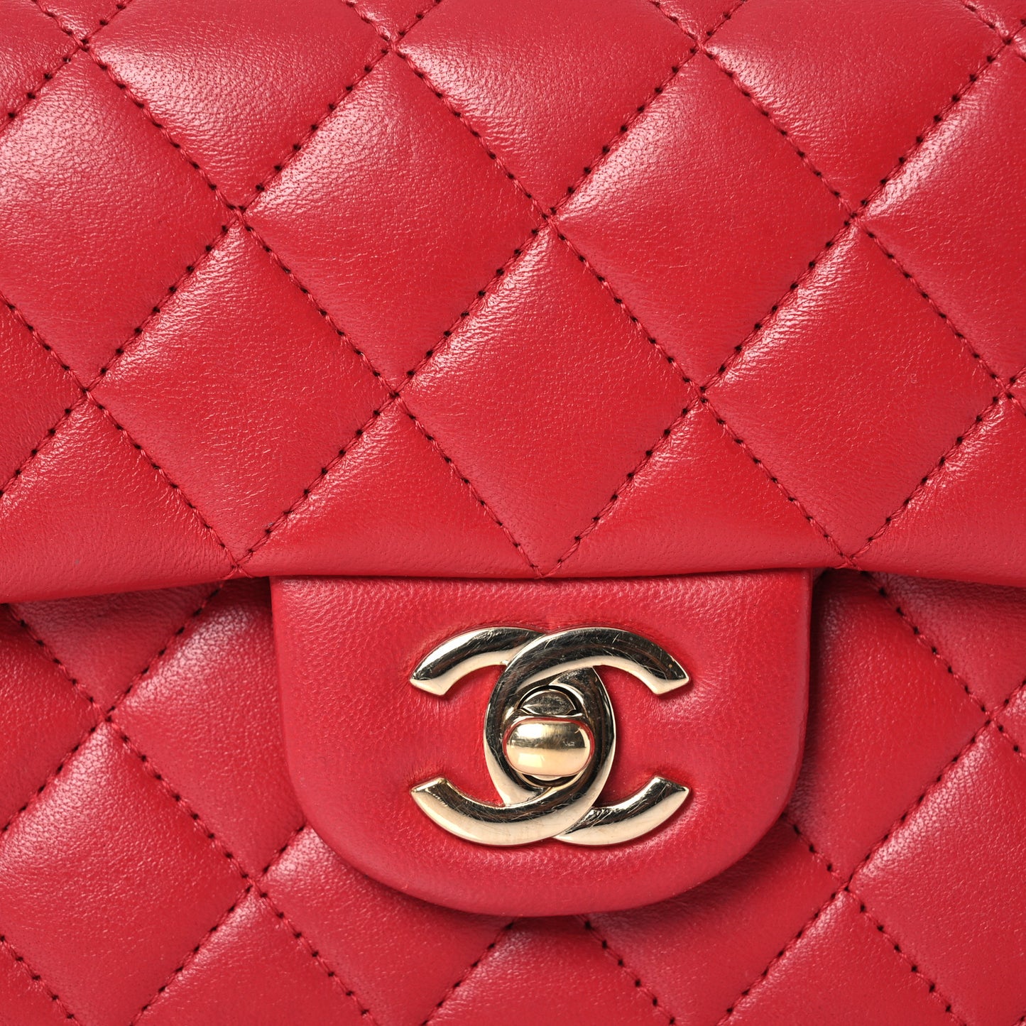 Lambskin Quilted Mini Top Handle Rectangular Flap Red