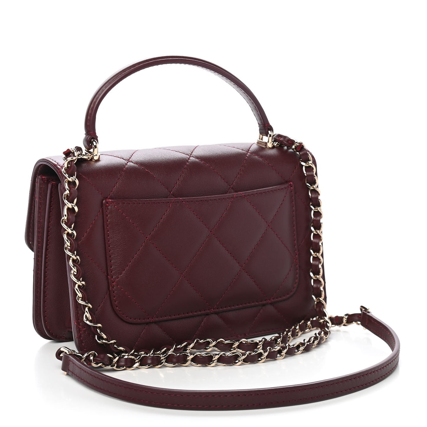 Calfskin Quilted Small Top Handle Flap Burgundy