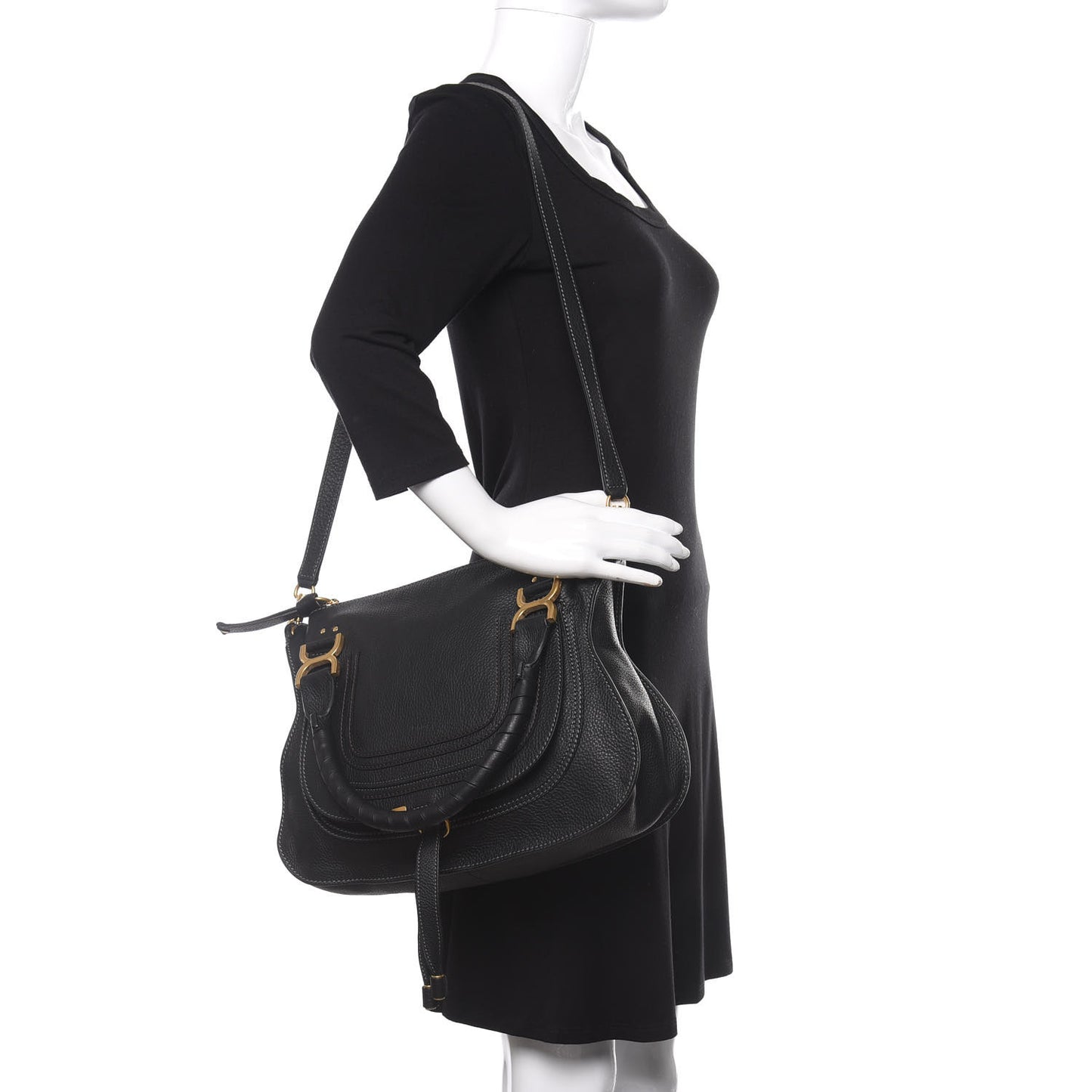 Calfskin Medium Marcie Satchel Black