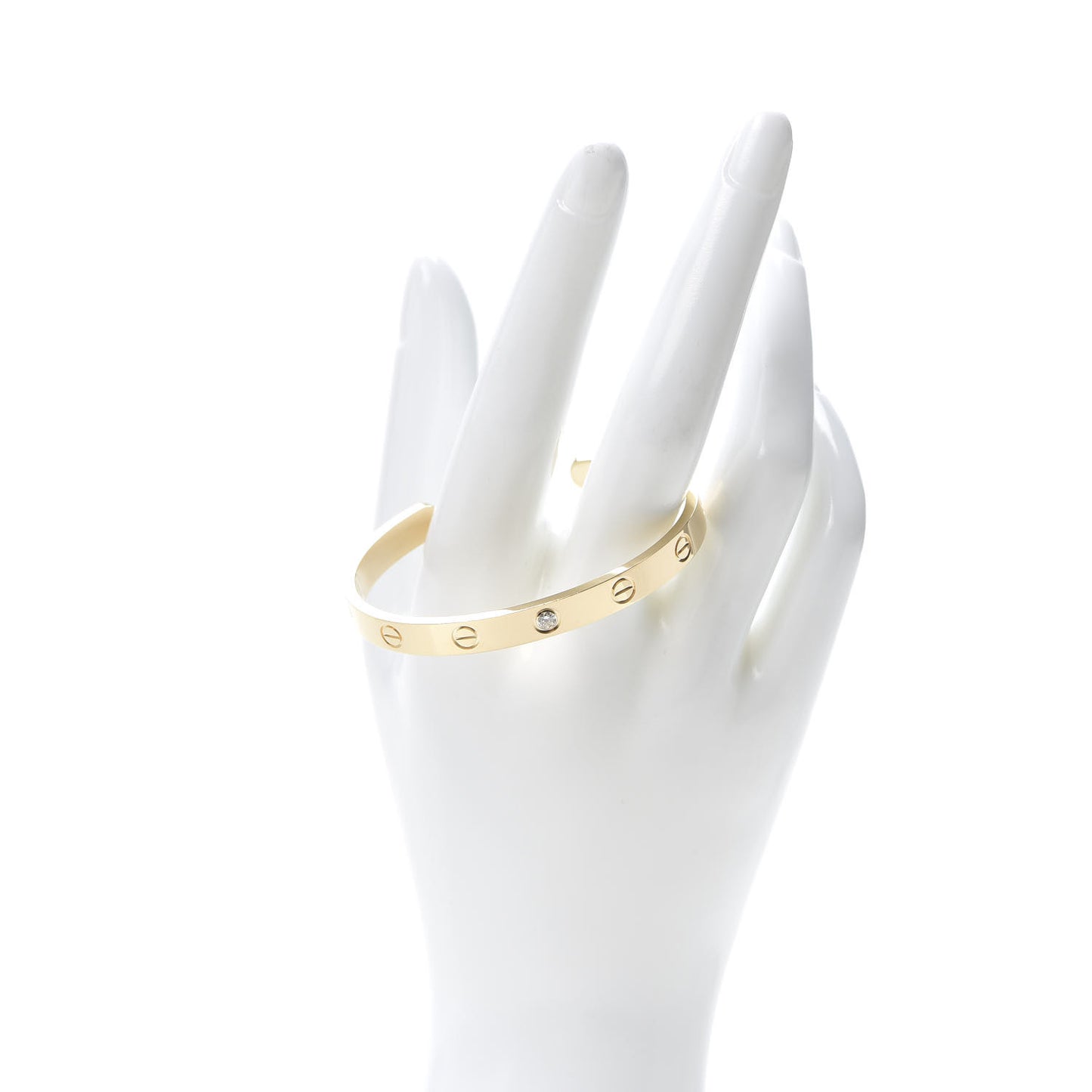18K Yellow Gold 1 Diamond LOVE Cuff Bracelet 16