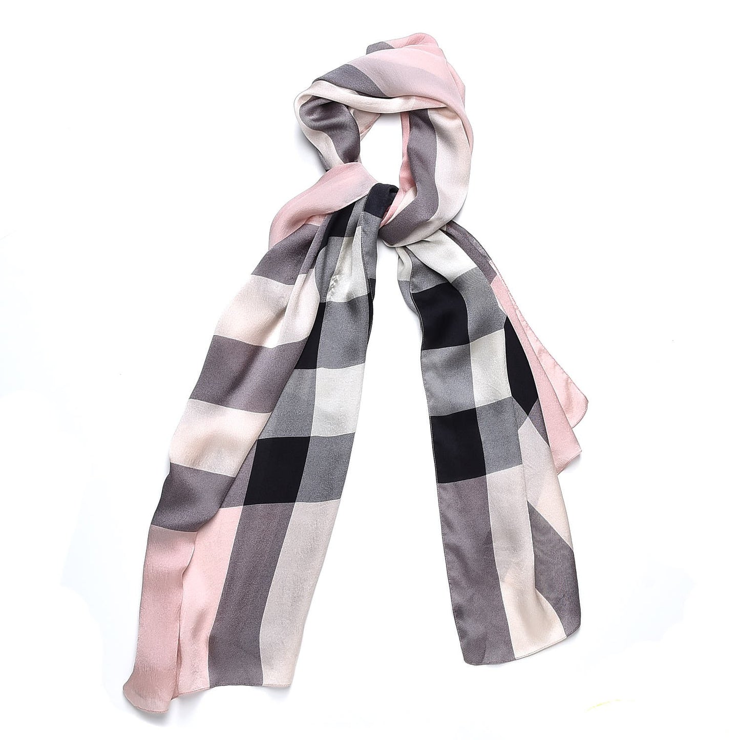 Silk Giant Check Scarf Pink