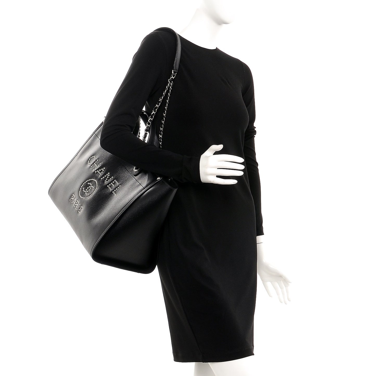 Caviar Medium Studded Deauville Tote Black