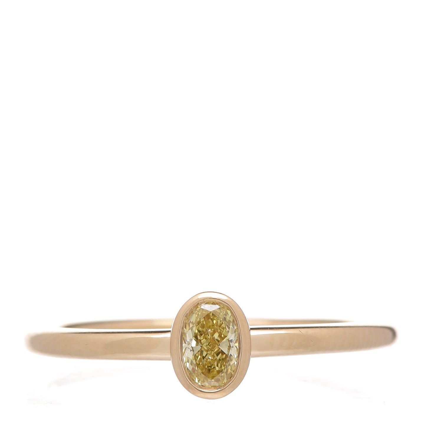 18K Yellow Gold .28 Carat Fancy Yellow Diamond Bezet Oval Ring 54 7
