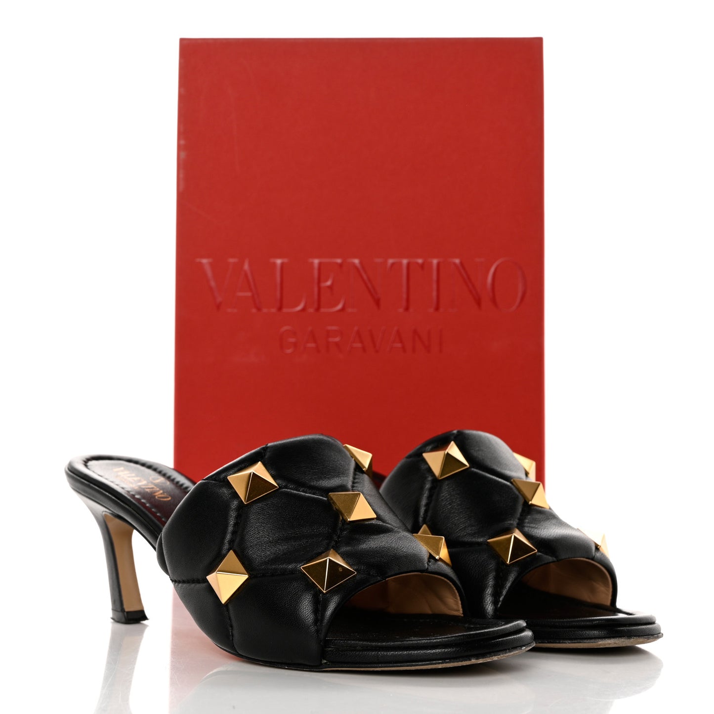 Nappa Quilted Roman Stud 65mm Slide Sandals 38.5 Black