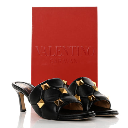 Valentino Garavani Nappa Quilted Roman Stud 65mm Slide Sandals 38.5 Black 9 of 9