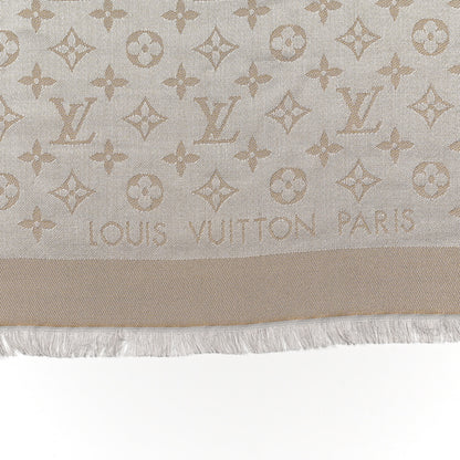 Louis Vuitton Silk Lurex Wool Monogram Shine Shawl Greige 2 of 3