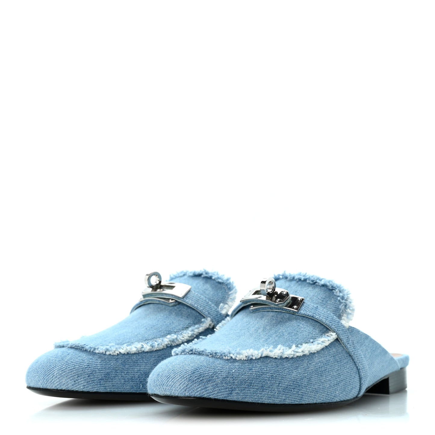 Denim Fringed Oz Mules 39 Bleu Clair