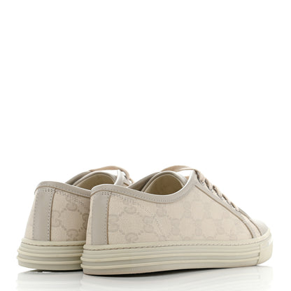 Gucci Washed Cotton GG Monogram Calfskin Womens Low Top Sneakers 37 White Mystic White Great White 4 of 8