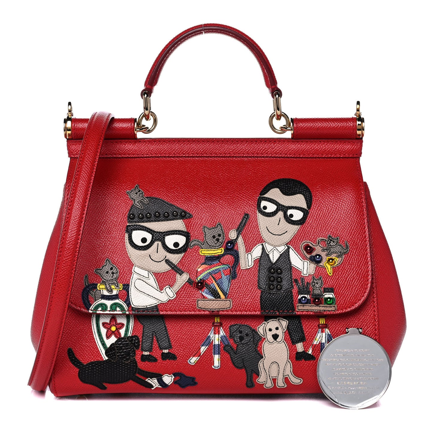 Dauphine Studded Medium DG Family Patch Miss Sicily Satchel Red