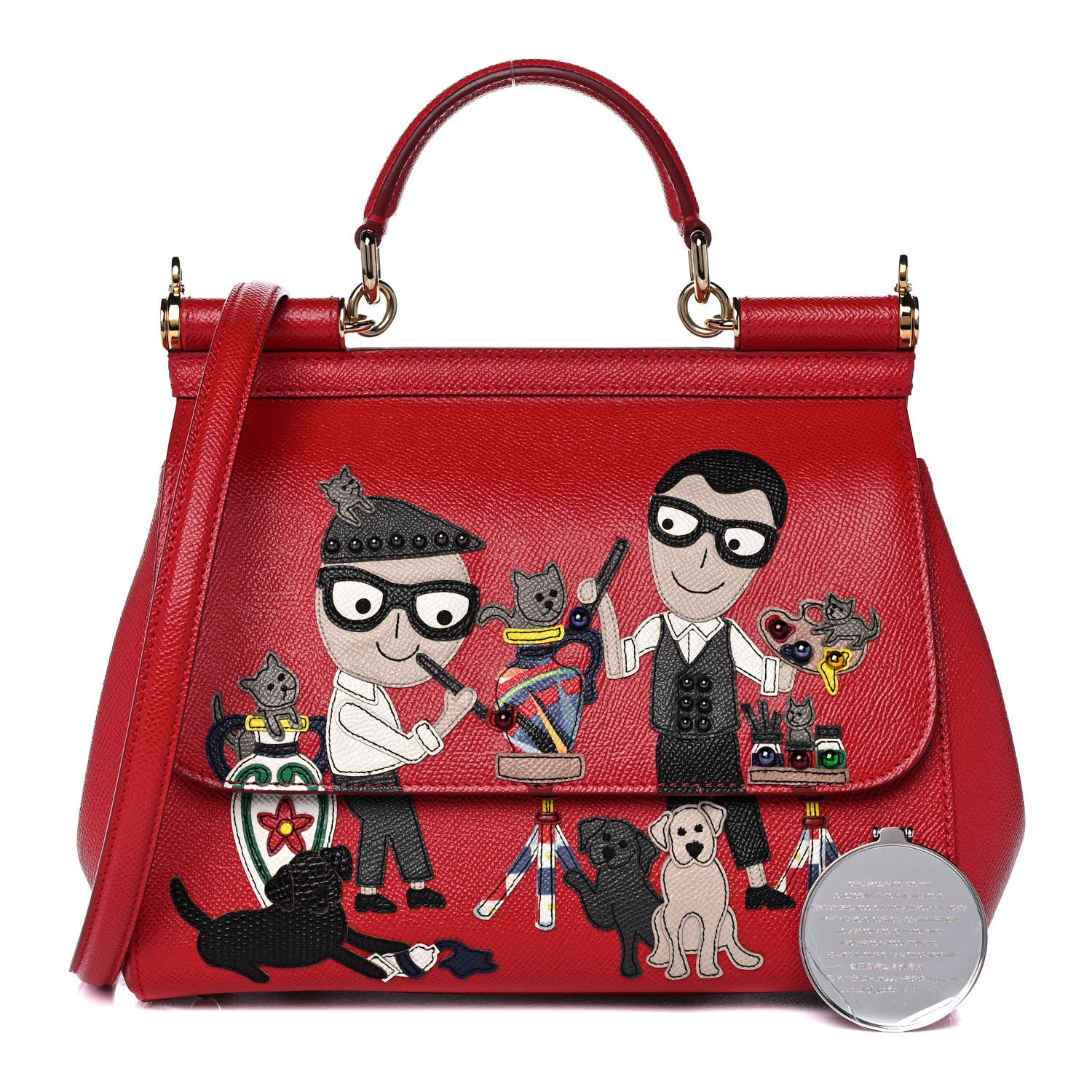 Dolce & Gabbana Dauphine Studded Medium DG Family Patch Miss Sicily Satchel Red 1 of 18