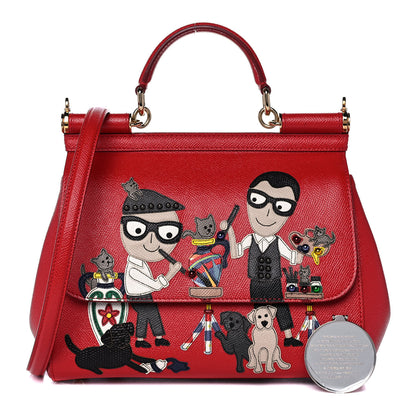 Dolce & Gabbana Dauphine Studded Medium DG Family Patch Miss Sicily Satchel Red 1 of 18