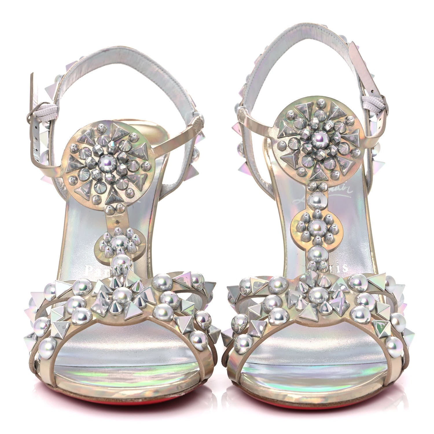 Christian Louboutin Iridescent Patent Embellished Goldora 100 Sandals 40 White 2 of 8