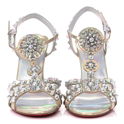 Christian Louboutin Iridescent Patent Embellished Goldora 100 Sandals 40 White 2 of 8
