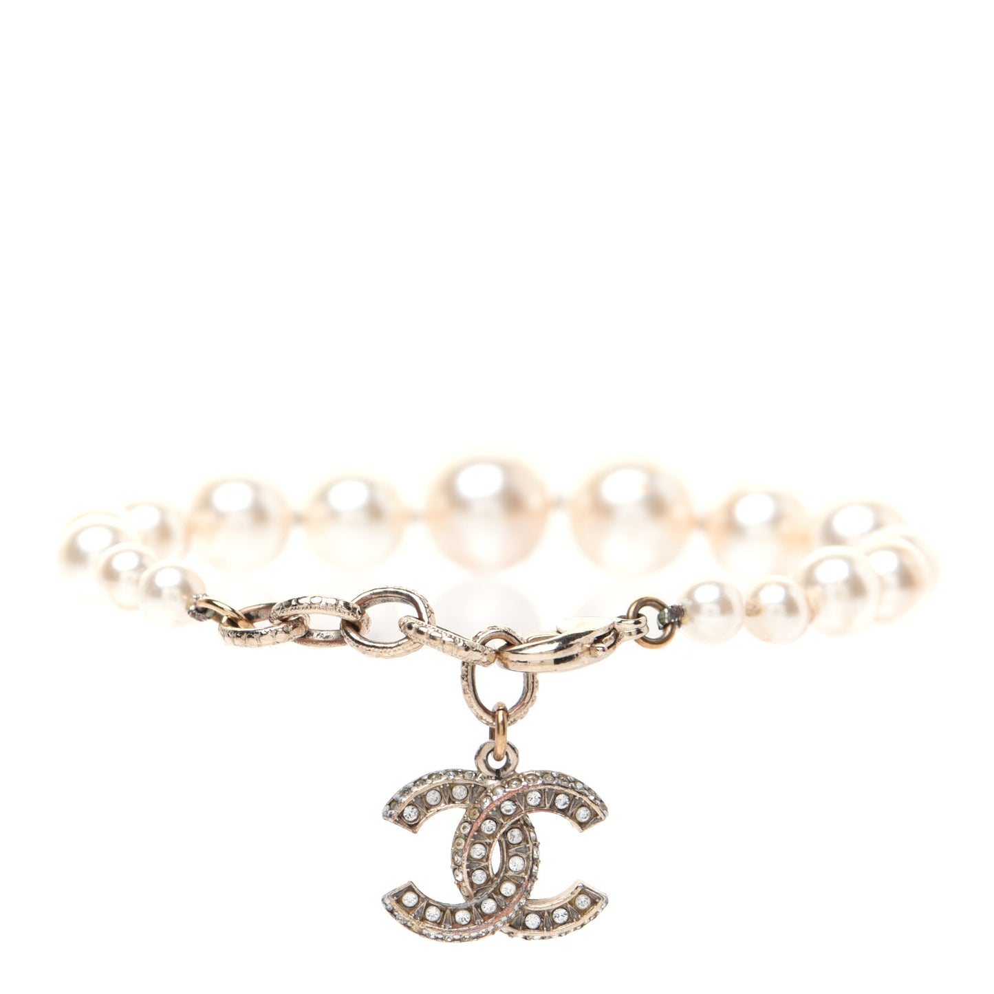 Graduated Pearl Crystal CC Bracelet Gold