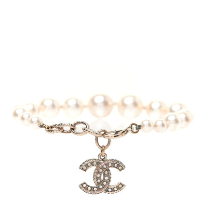 Chanel Graduated Pearl Crystal CC Bracelet Gold 1 of 11