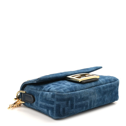 Fendi Flocked Denim FF Mini Baguette Blue Abyss 4 of 10