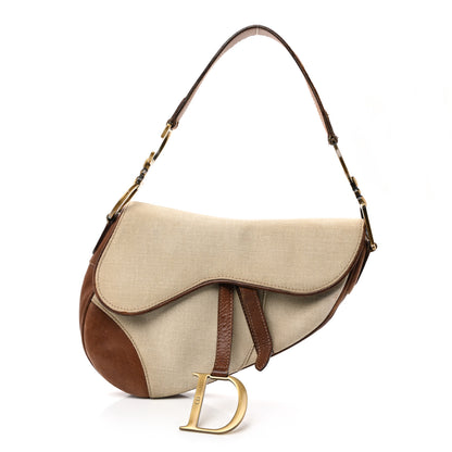 Christian Dior Canvas Calfskin Saddle Bag Beige 1 of 13