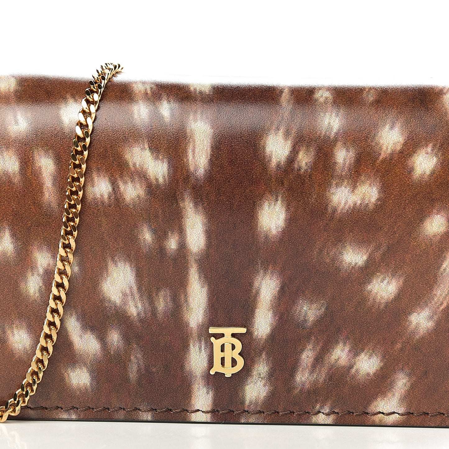 Calfskin Deer Printed Jessie Chain Card Case Malt Brown