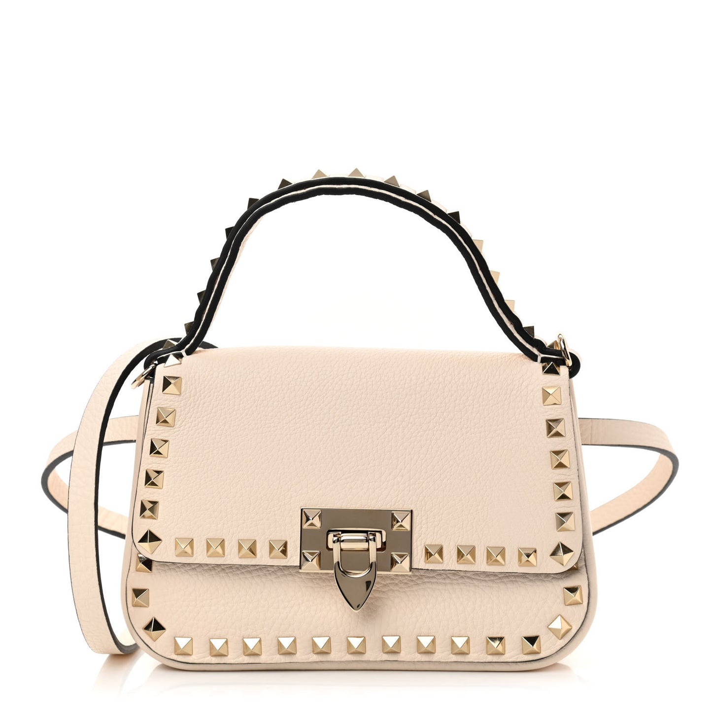 Grainy Calfskin Small Rockstud Top Handle Bag Light Ivory