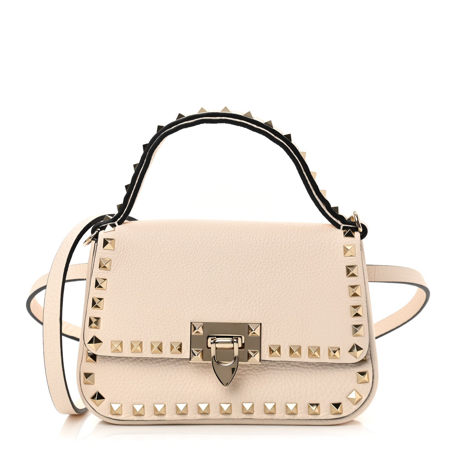 Valentino Garavani Grainy Calfskin Small Rockstud Top Handle Bag Light Ivory 1 of 11