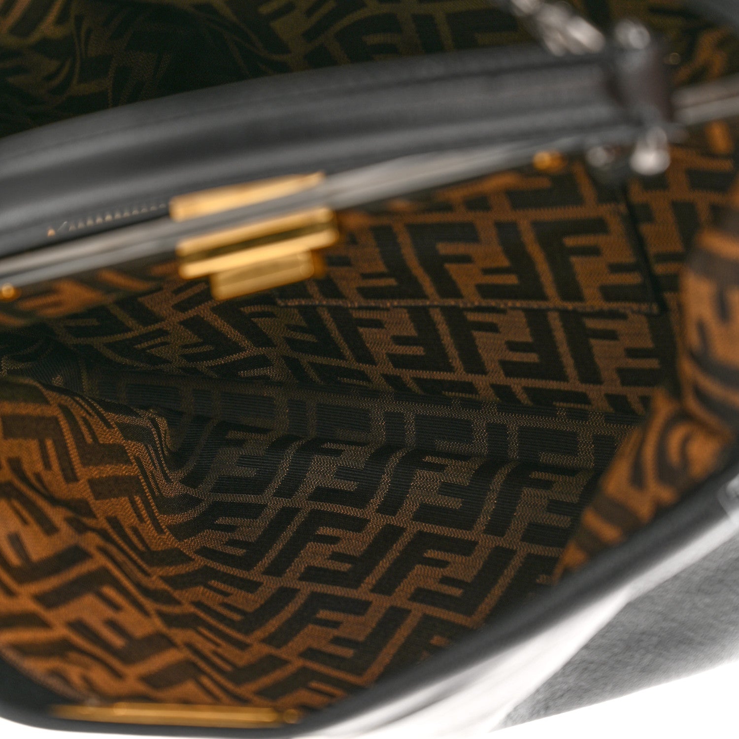 Fendi Goatskin Zucca Large Peekaboo Iconic Satchel Black Tobacco 6 of 13