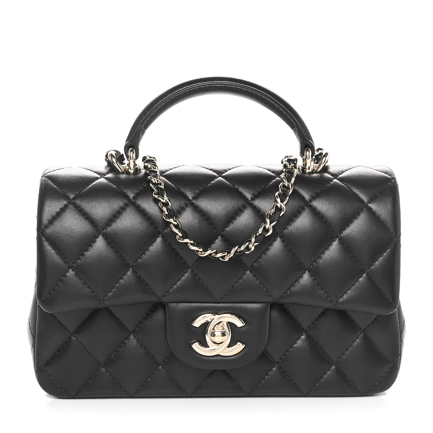 Chanel Lambskin Quilted Mini Top Handle Rectangular Flap Black 1 of 11
