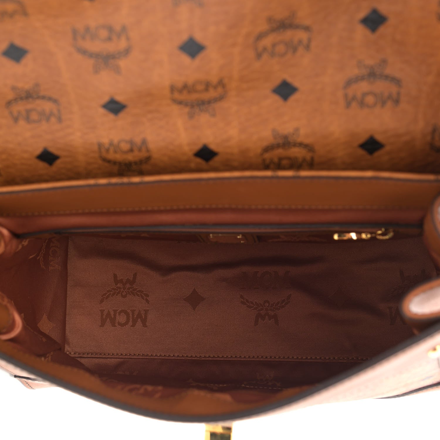 MCM Visetos Top Handle Satchel Cognac 11 of 11