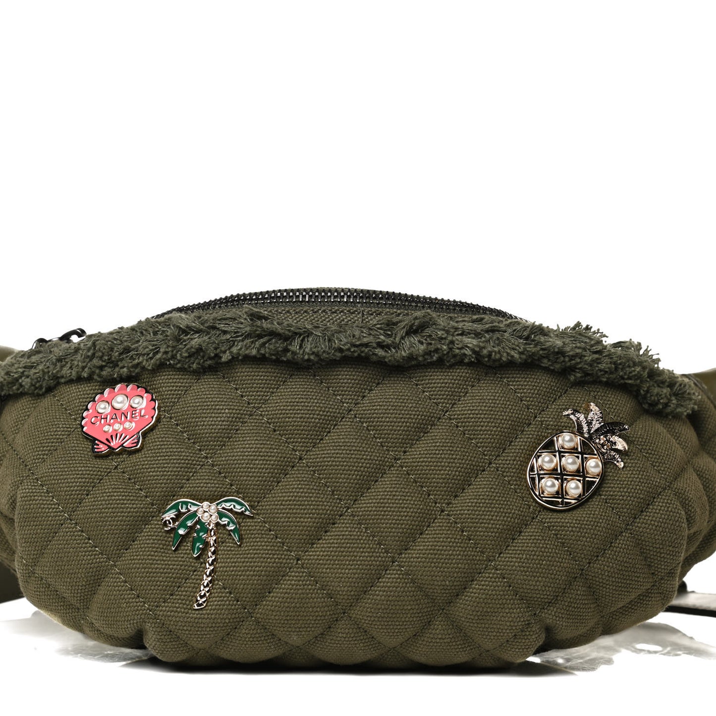 Canvas Lambskin Quilted Coco Cuba Charms Waist Bag Khaki