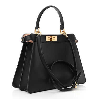 Fendi Vitello Seta Shiny Nappa Medium Peekaboo I SEE U Satchel Black Light Rose 3 of 13