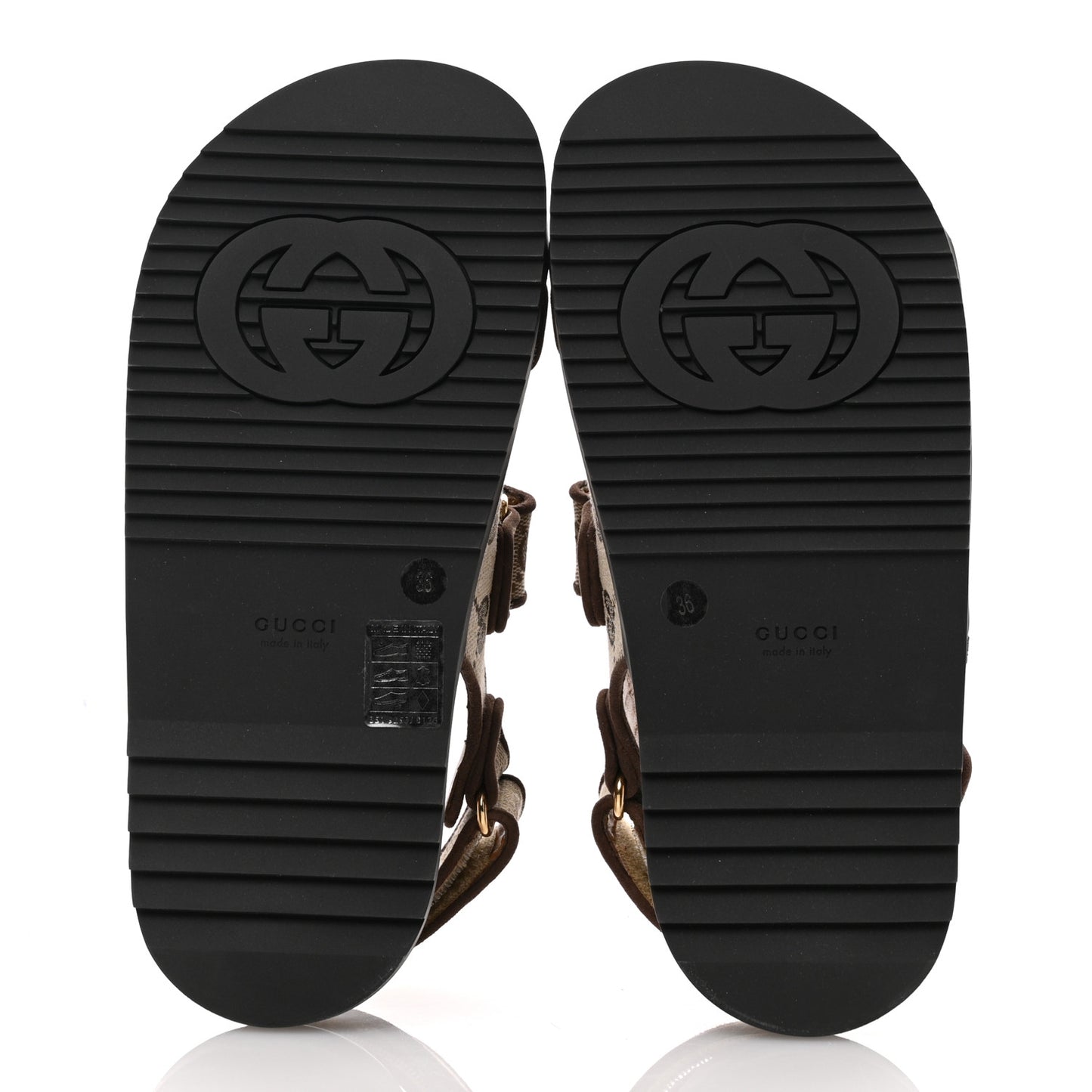 GG Monogram Lavaredo Eco Fabric Womens Slide Sandals With Straps 36 Beige Ebony Light Brown