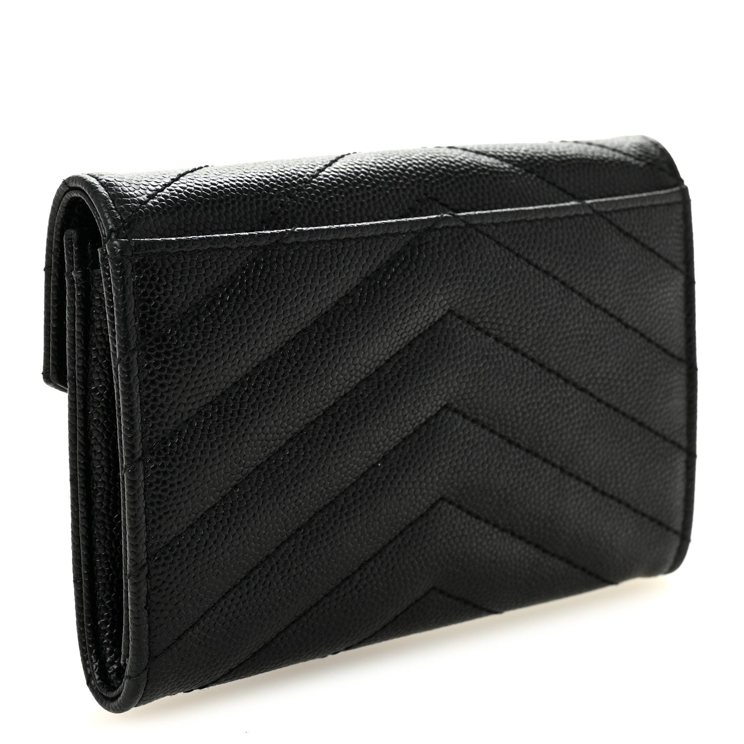Saint Laurent Grain De Poudre Matelasse Chevron Small Monogram Envelope Wallet Black 3 of 7