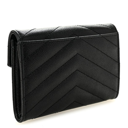 Saint Laurent Grain De Poudre Matelasse Chevron Small Monogram Envelope Wallet Black 3 of 7